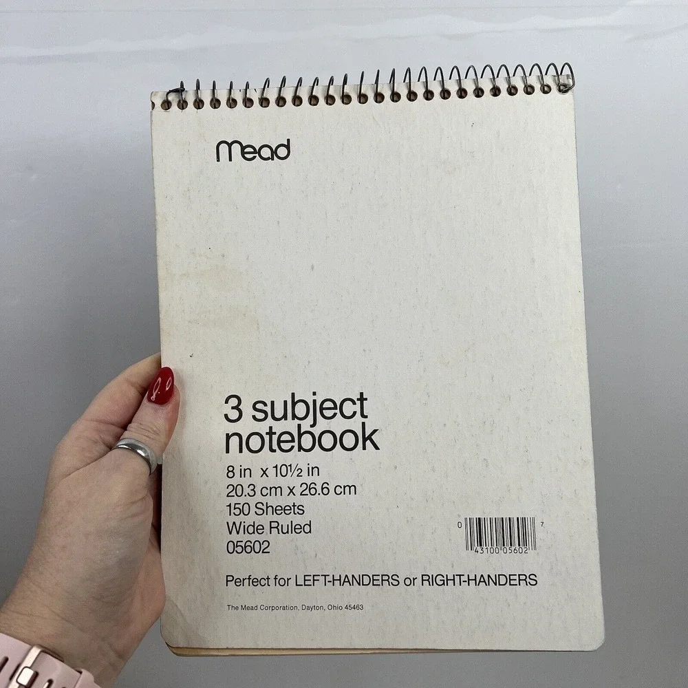 Mead 8x10.5 3 Subject Notebook The Left Writer Vintage 1988 05602 Green
